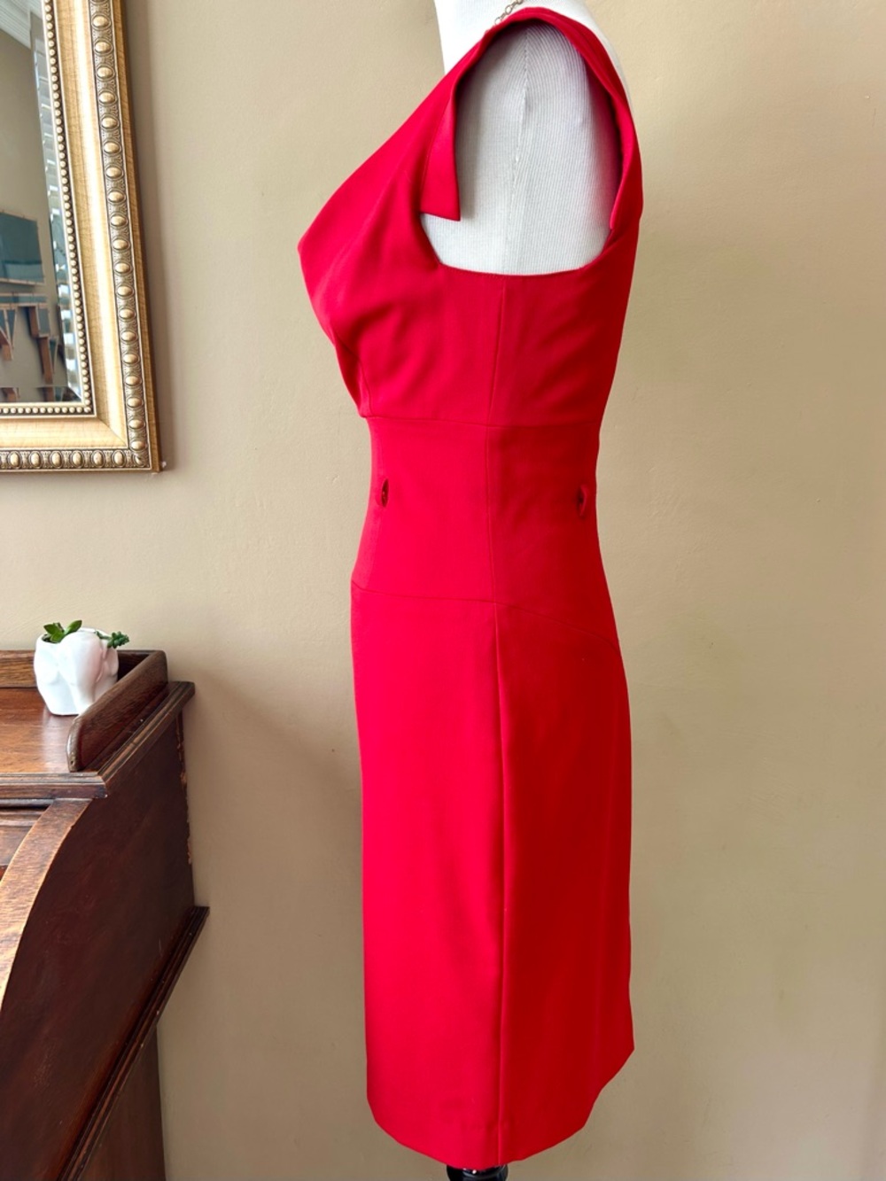 Black Halo Jackie O Belted Cocktail Sheath Dress Cherry Red Size 4 - Picture 7 of 16